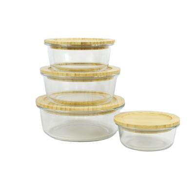 China New Design Borosilicate Glass Food Storage Container Heatable Lunch Container Glass Lunch Container With Airtight Bamboo Lid for sale