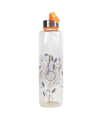 China Wholesale Stocked Promotion Inventory 500ml High Quality Reusable Lid Colored Glass Water Bottle for sale