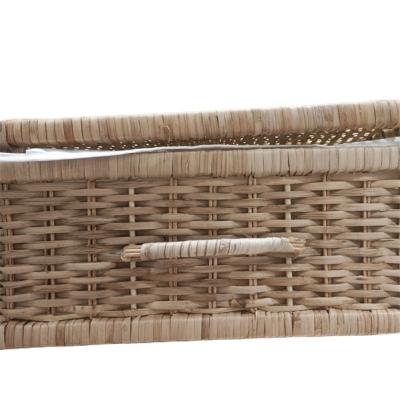 China Sustainable Rectangular Hand - Woven Plastic Storage Basket Rattan Storage Basket With Lid And Handle for sale