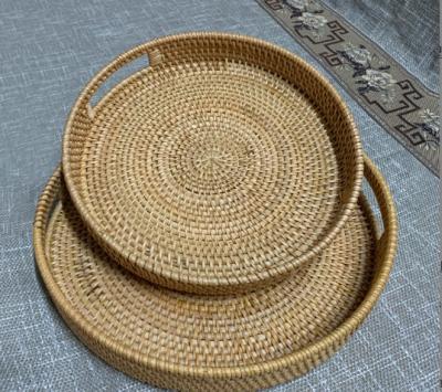 China Hyacinth Storage Basket Square With Water Handle Viable Wicker Woven Storage Basket Snack Fruit Basket Desktop Rattan Tray for sale