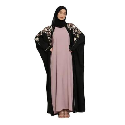 China Muslim Embroidery Khimar Burqa Middle East Jubah Dubai Muslimah Kimono Women Heavy Industry Casual Formal Lace Dress Open Abaya for sale