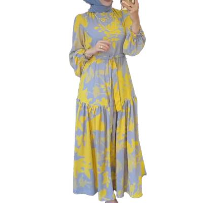 China Custom Made Polyester Plus Size Islamic Women Dress Abaya Modest Dress Arab Women Muslim Floral Designs Women Clothing for sale