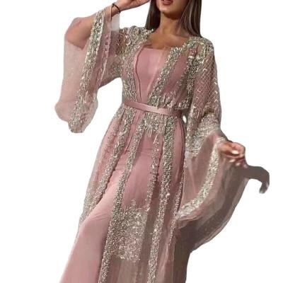 China Custom Dubai OEM Style Gold Sequin Embroidery Sequin Kaftan Islamic Clothing Abaya Dress Dress American Kaftan Dubai Dresses Women for sale