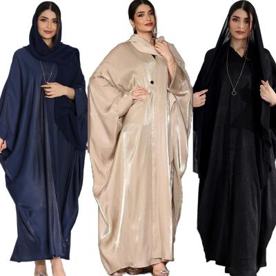 China 2023 Polyester Abaya Dubai Islamic Muslim Shiny Abaya Muslim Women Open Abaya for sale