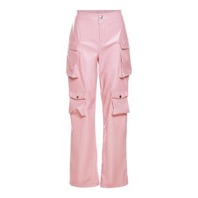 China Kliou K23P29893 Waterproof Women Cargo Pants Leather Casual Solid Pants Streetwear Rocket Pants With Pockets for sale