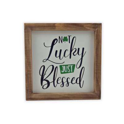 China Other 'JUST LUCKY BLESSED NOY' Wood Frame Wall Decor For Home Decor for sale