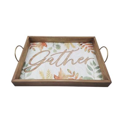 China ALL Wholesale Safe Flower Printing Wooden Tray Wood Tray Custom Wood Tray For Food With Handle for sale