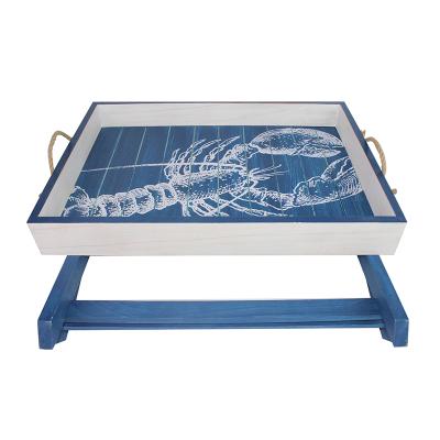 China Antique Imitation Wood Tray Printed Lobster With Jute Handles Backing Available for sale