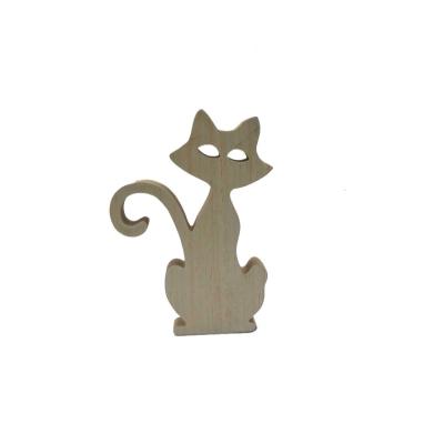 China Europe Wooden Ornament Cutting Unfinished Cat Shape Tabletop Decor Diy Table Decoration for sale