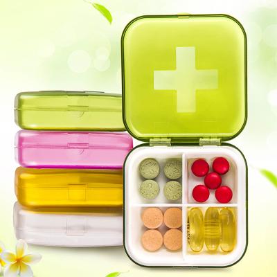 China Portable Daily Box 4 Compartments Medicine Organizer PP Pill Box Vitamin Pill Case For Traveling for sale