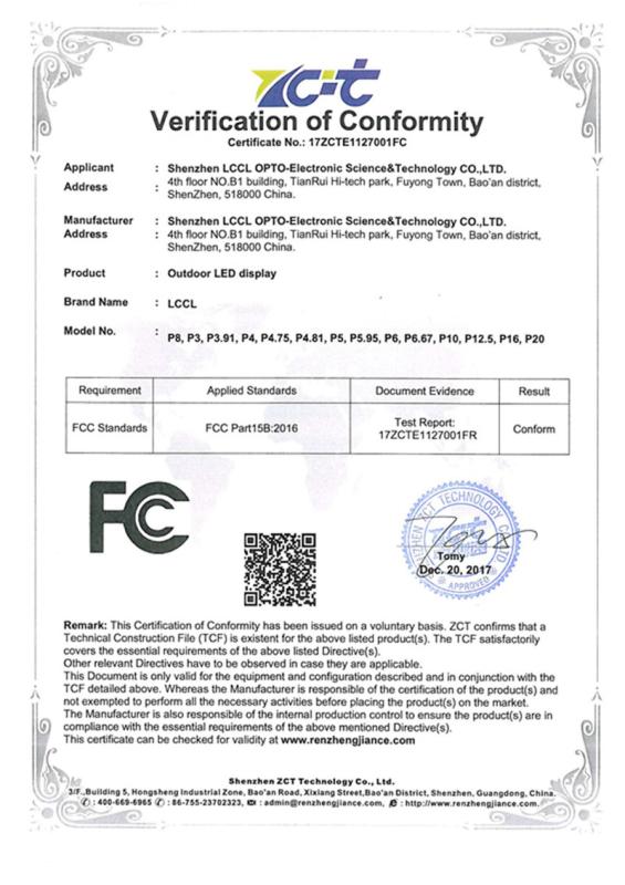 FCC - Shenzhen LCCL Opto-Electronic Science & Technology Co., Ltd.