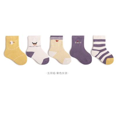 China Wholesale Breathable Spring And Autumn New Loose Mouth Baby Bangs Cute Cartoon Striped Boys Girls Children Mid Tube Cotton Socks for sale