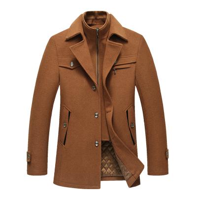 China Pea Coat Male Trench Coat Overcoat Anti-Wrinkle Woolen Men New Solid Color Blends Simple Winter High Quality Men's Casual Woolen Coat for sale