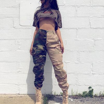 China Other Autumn Patchwork Camouflage High Waist Pants Women Pocket Loose Leg Overall Wide Leg Pants Dance Streetwear Pants for sale