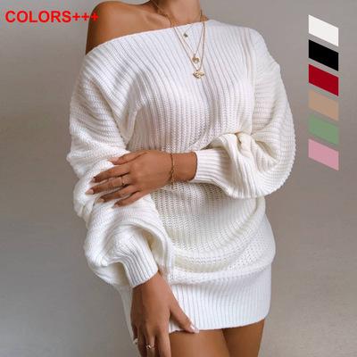 China Other the other irregular diagonal line knitted diagonal sweater of the autumn and winter long loose shoulder women's neck sweater for sale