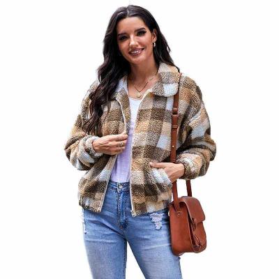 China Other Other New Custom Winter Fashion Clothes Woman Plaid Printed Sherpa Jacket Coat for sale