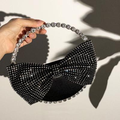 China Portable Women Bow Tie Velvet Wedding Party Clutch Purse Bling Bride Bags Diamond Circular Evening Bags for sale