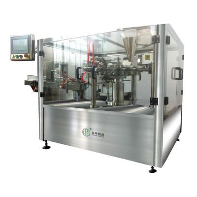 China Ten Heads Weigher Rotary Zipper Bag Filling And Sealing Pre-made Packaging Machine for sale