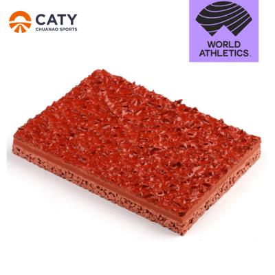 China Precio del fabricante Iaaf Certificado 400m Sandwich Estándar Revestido con spray Material de pista de atletismo de caucho en venta