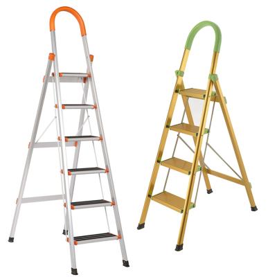 China Folding Ladders Household Ladder Aluminum House Ladder Round Handrail Easy Storage Hot Selling Stainless Steel Step Ladder for sale