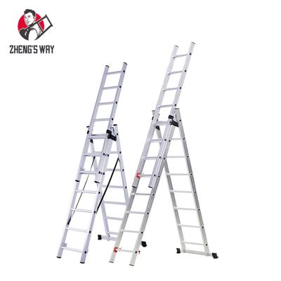 China Folding Ladders Movable Aluminum Triple Extension Ladder (3X6, 3X7, 3X8, 3X9, 3X10, 3X11,3X12) for sale