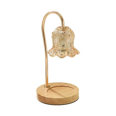 China Rustic Clear Glass Wooden Wax Lamp Shade Lamp Base Desk Candle Warmer Lamp Warmer for sale