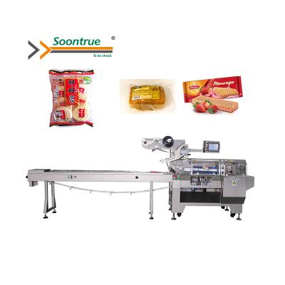 China Full Food Servo Control Bread Cookies Flow Packing Machine With Tray for sale