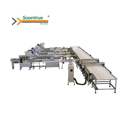 China Customized Fully Automatic Cookies Waffle Flow Wrapping System for sale