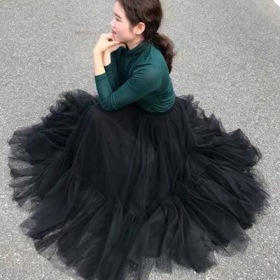 China Viable Women Pleated Tulle Skirts 2020 Black Vintage Faldas Mujer Moda Skirt Mesh Skirts High Waist Maxi Long Q663 for sale