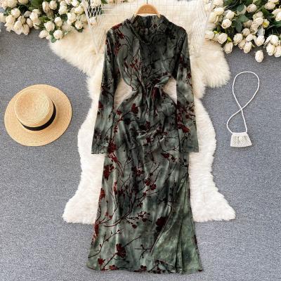 China New Spring Fashion Spring Autumn Retro Cheongsam Improved Slit Long Sleeve Vintage Long Sleeve Elegant Dress Vestidos C986 for sale