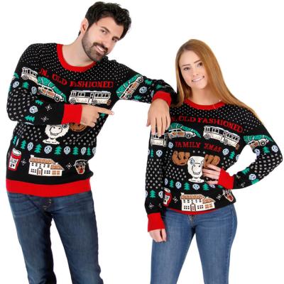 China Custom Breathable Cute Couples Christmas Family Sweater Kuso Jacquard Knitted Jumper Ugly Christmas Sweaters for sale