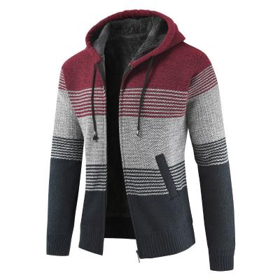 China Wholesale Winter Breathable Long Sleeve Sweater Jacket Stripe Hooded Zipper Knitted Cardigan For Men for sale