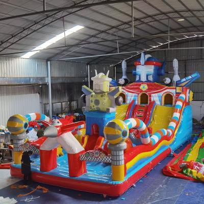 China Factory wholesale commercial PVC kids bounce house with big slide castillos juegos inflables water bouncy big wheel for sale