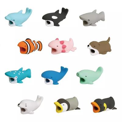 China Daily Life Christmas Promotion Gift Usb Tie PVC Cartoon Animal Bite For Iphone Phone Charger Cable Protector for sale