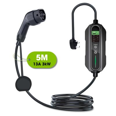 Κίνα Type 2 Portable EV Charger 6A - 13A Variable 3kW 5 Metre UK 3 Pin Plug προς πώληση