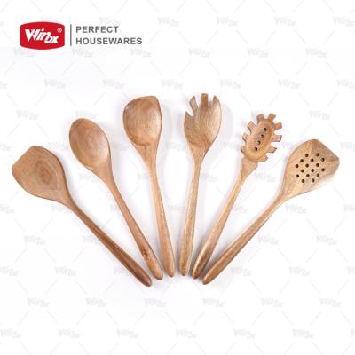 China Viable Wholesale Custom Non Stick Cookware Set Cooking Tableware 6pcs Acacia Wood Kitchen Tool for sale