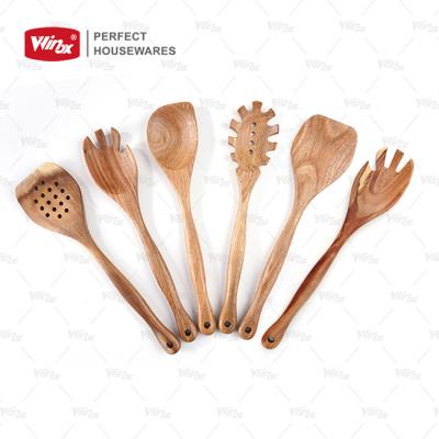 China Amazon Sustainable Hot Sale Non Stick Kitchen Accessories Cookware Utensil Set 6pcs Acacia Wood Kitchen Tool Kit for sale