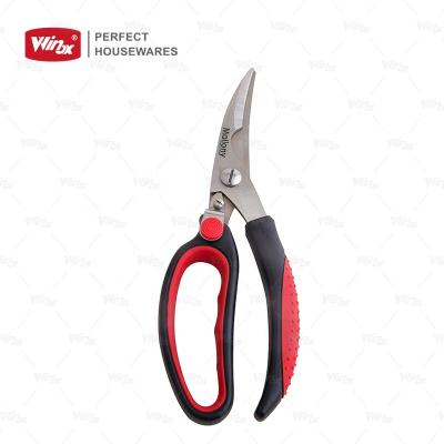 China Universal Good Quality Kitchen Scissors Protective Shearing Kitchen Screw Shears with Round Handle One Curve Comfortable Handle Soft for sale