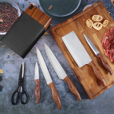 China Viable Stylish Color Box Chef Cooking 3CR13 Kitchen Knife Set With Wood Coating Block for sale