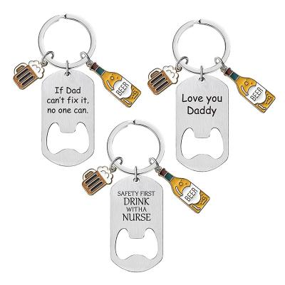 China Promotion Gift Low Price Stainless Steel Decoration Key Ring Ring Laser Customer Logo Metal Bottle Opener Wholesale Custom Hanging Key Chain for sale