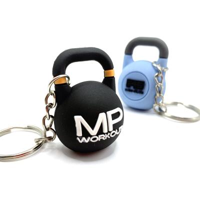 China Promotion Gift Lower MOQ Factory Customized Logo Keychains 3D PVC Rubber Kettlebell Key Chain With Metal Keyring for sale