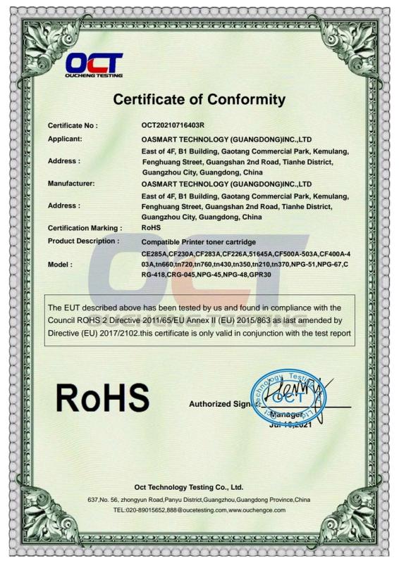 RoHS - OASMART Technology (Guangdong) Inc., Ltd.