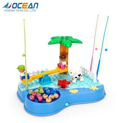 China Play Toy Set Plastic Building Block Game Magnetic Fishing Rod Fishing Toys For Children With Light Music for sale