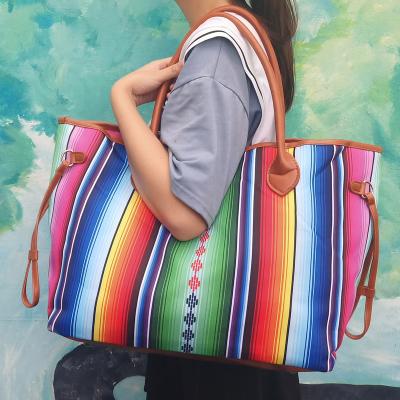 China Fashion RTS USA Warehouse Women To Color Striped Canvas Tote Bag Shoulder Bag Women Travel Bag DOM-1021086 for sale