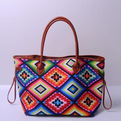 China PORTABLE Ladies Aztec Wholesale Tote Bag Travel Canvas Purse Weekender Tote Bag With Pu Tote Bag With Large Handles DOM111-696 for sale