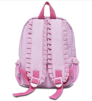 China Cotton seersucker backpack personalized monogrammed kids ruffle cotton seersucker backpack bags gifts for girls school bag for sale