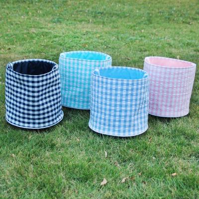 China RTS Daily Used Hot Sale Easter Cotton Seersucker Bucket Screened Vertical Stripes Easter Baskets For Children Carrying Egg Goodies DOM117-1510 for sale