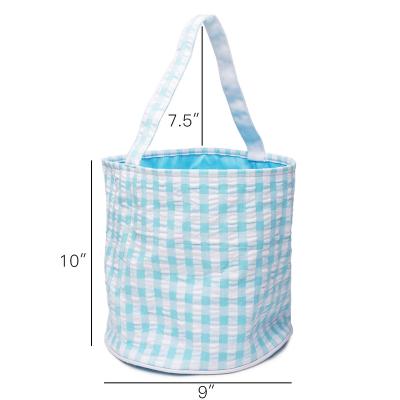 China Wholesale fashion cotton seersucker plaid bucket bag barrel rabbit basket bag for kids for sale