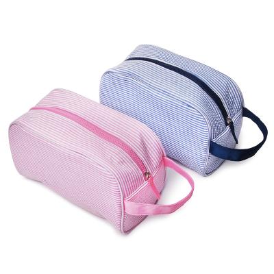 China DOMIL Lightweight Wholesale Cotton Seersucker Bag Fashion Cotton Seersucker Makeup Cosmetic Pouch With Zipper Closure For Women DOM112-1518 for sale