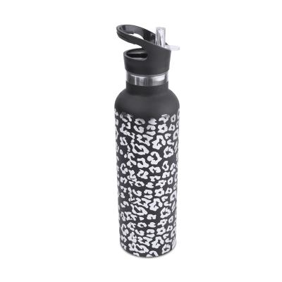 China Viable Wholesale 25OZ Customized Water Bottles Leopard 304 Stainless Steel Black Water Tumbler With Straw DOM 117-1175 for sale